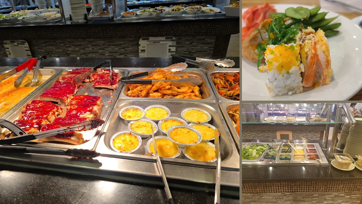 Counter service area with plated Asian fare.