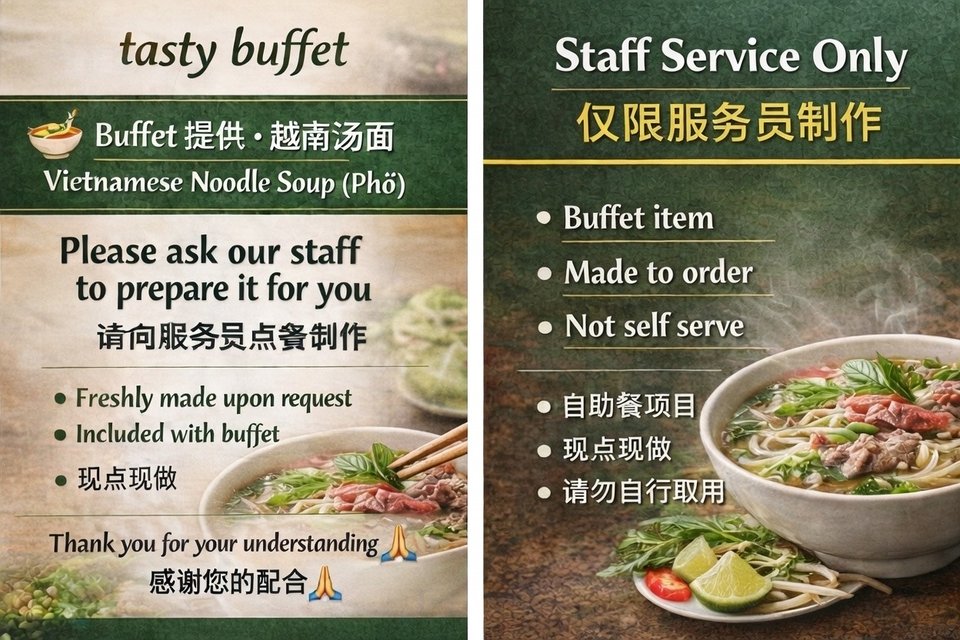 Counter service area with plated Asian fare.
